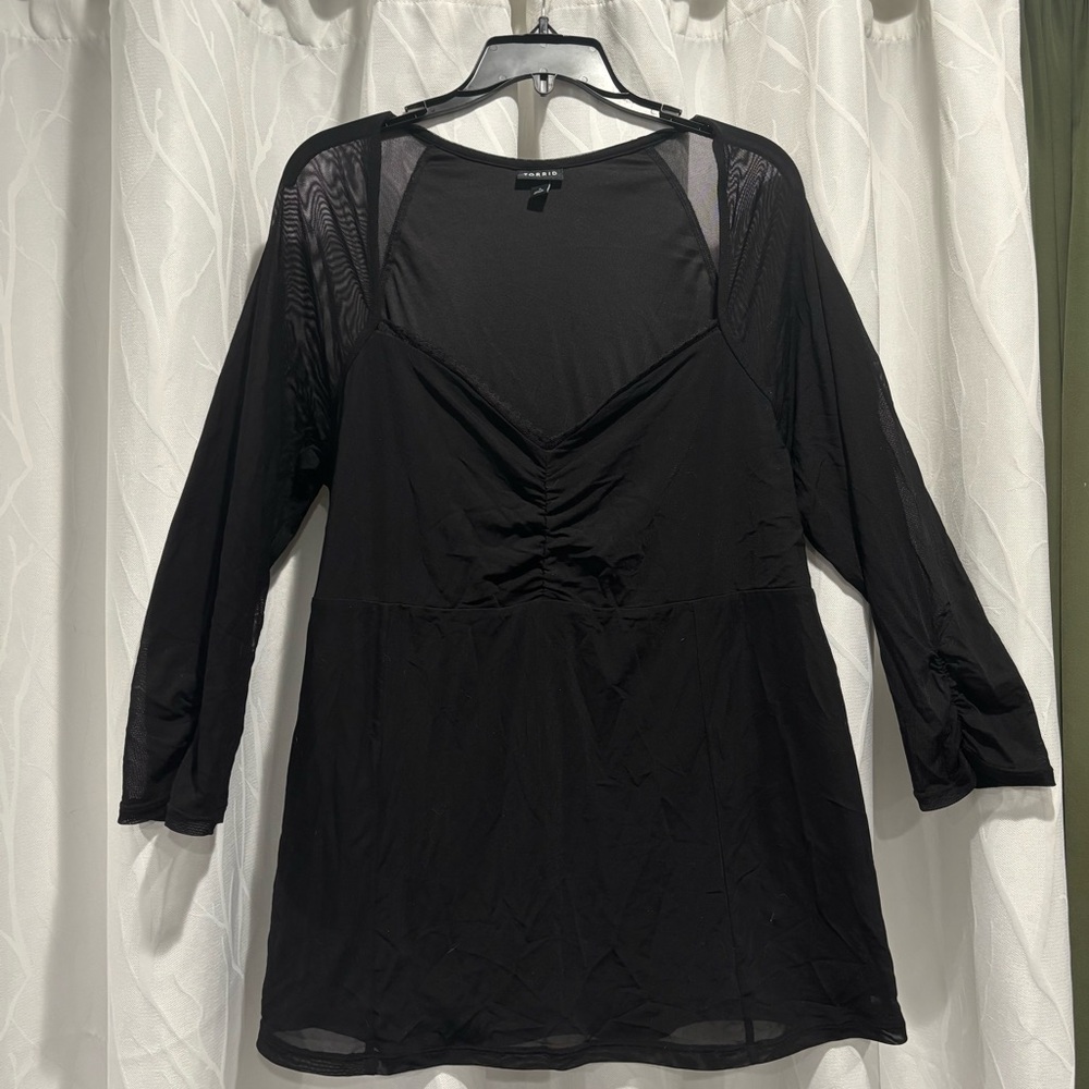 torrid Black Scoop Neck Top with Mesh Sleeves